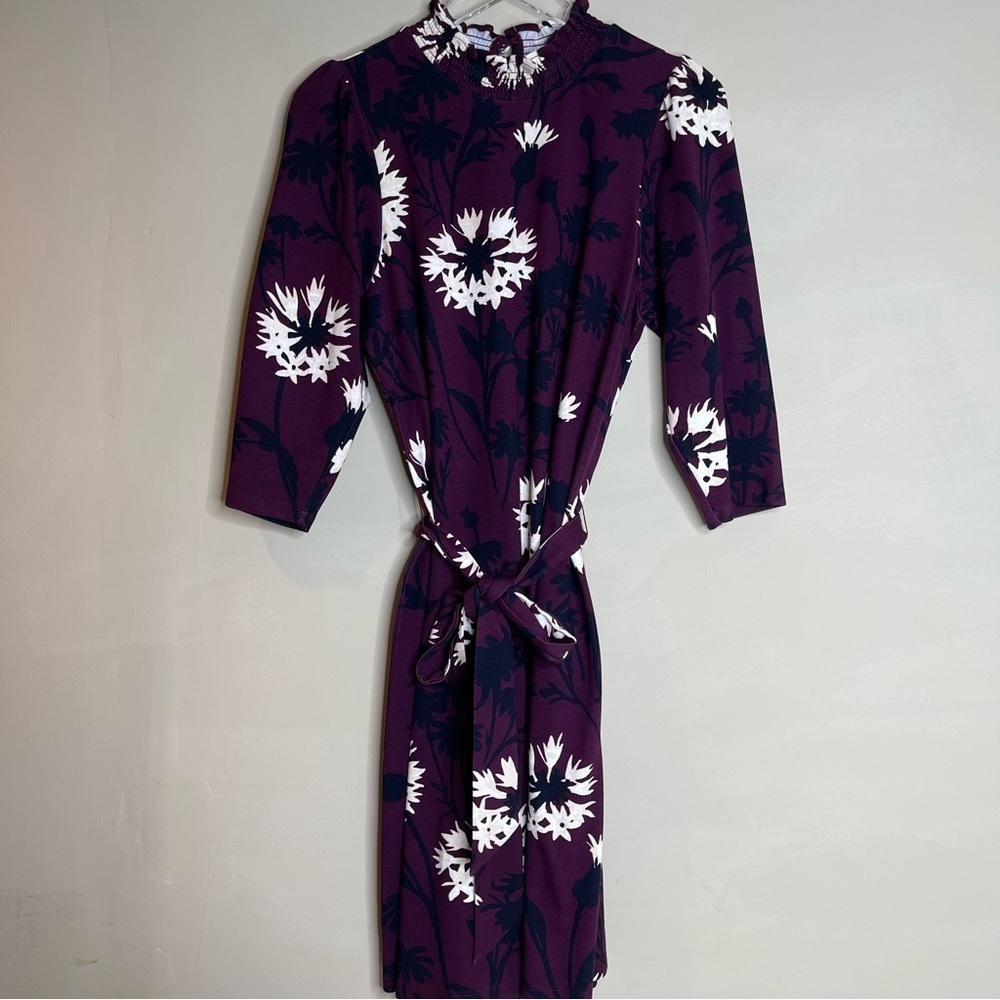 Ann Taylor Factory Long Sleeve Sheathe Dress Purple Black White size medium